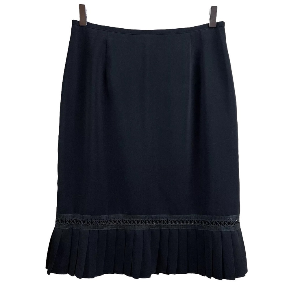 Vtg Forwear New York Pleated Crochet Peekaboo Trim Pencil Skirt Black Size 10